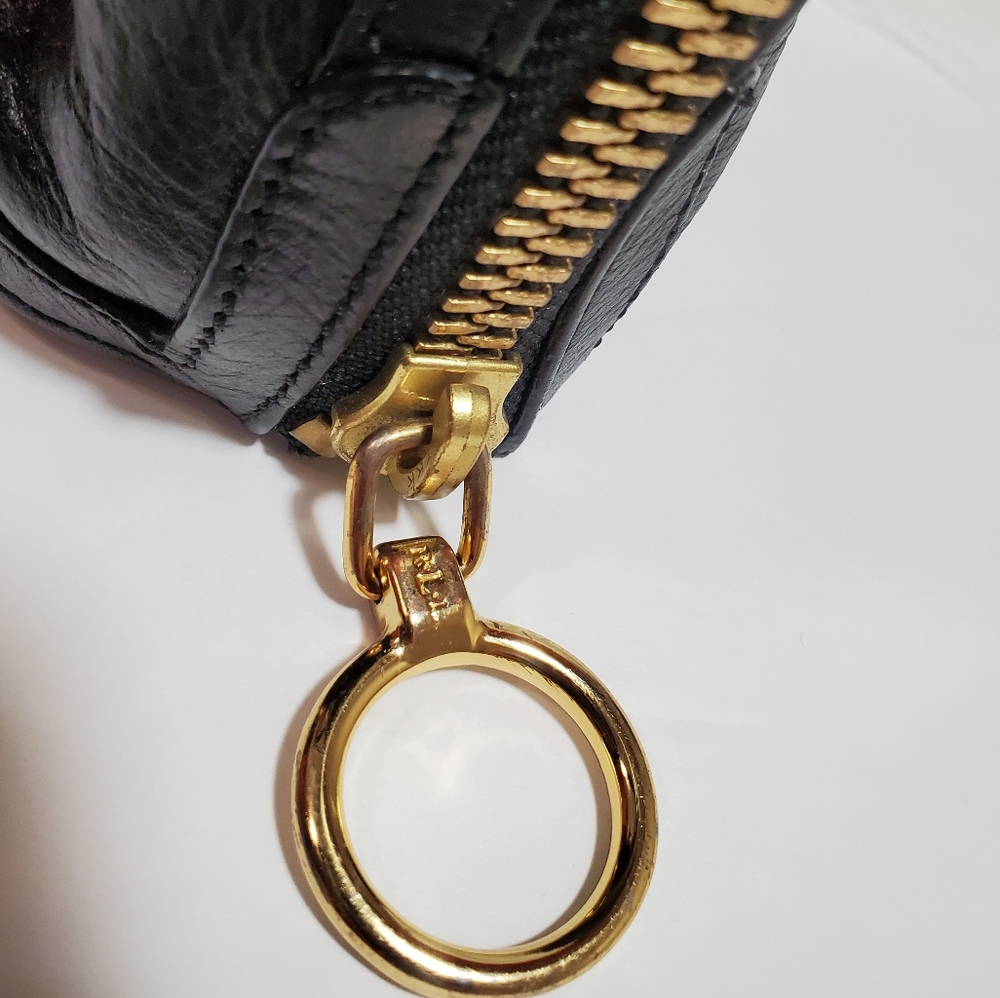 Lauren by Ralph Lauren Black Leather Satchel Tote Bag, Side Zippers to Expand - Picture 7 of 10